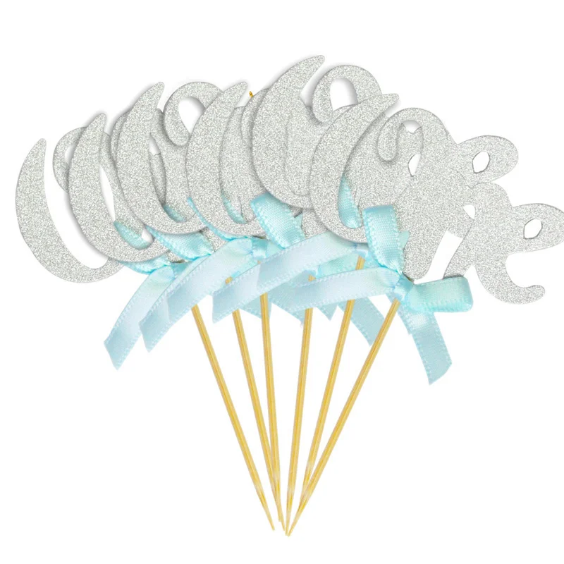 12pcs silver blue Блестящая бумага один кекс топперы С Днем Рождения украшения 1-й первый день рождения для мальчиков и девочек вечерние мой один год день рождения - Цвет: 12pcs silver blue