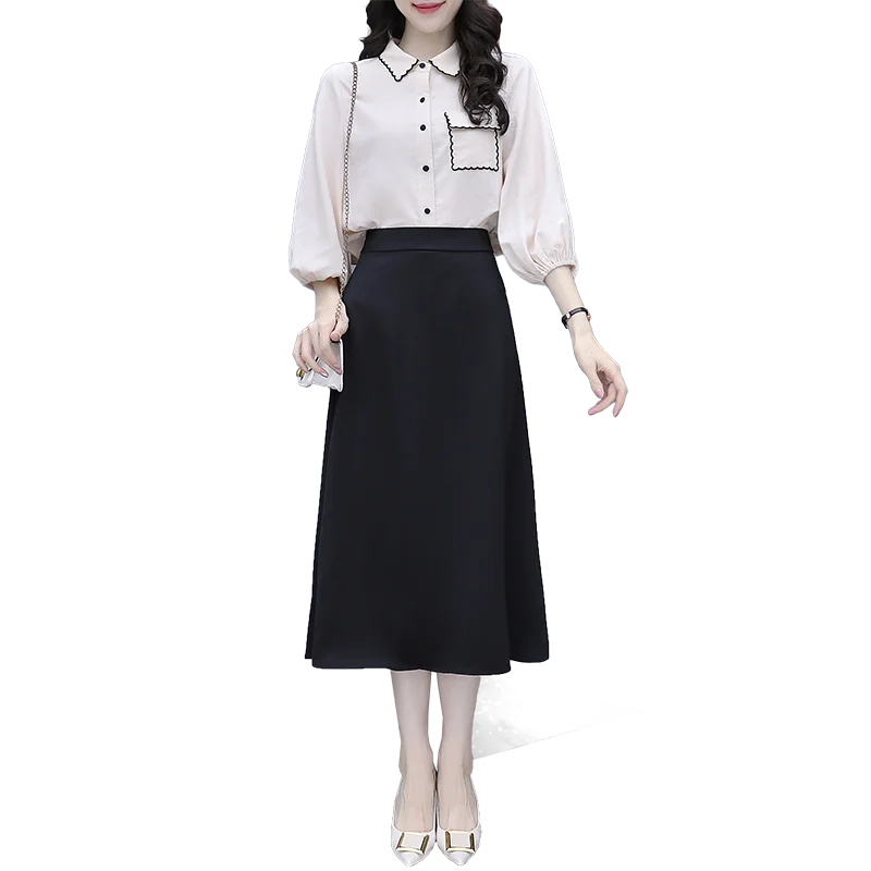 

Women Blouse Female Shirt Suits New Autumn Skirts Two-Piece Outfit Top Leisure Set Clothing Lady Outwear Good Sale