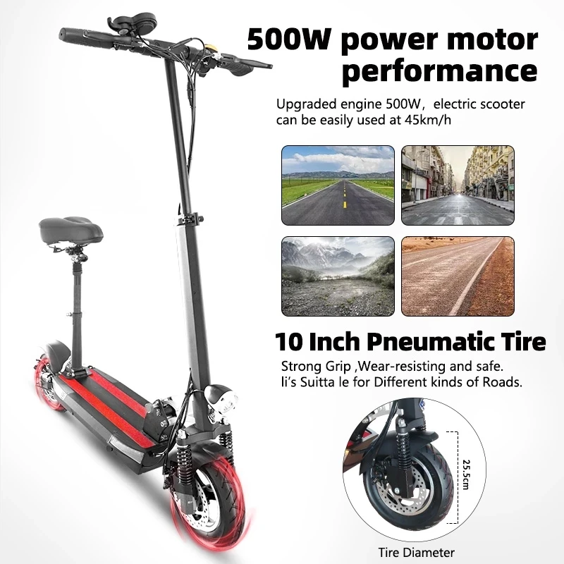 

Long Range Electric Scooter Foldable E scooter 800W 48V With Seat 26AH Lithium Battery Adults 10-inch Tire hulajnoga elektryczna