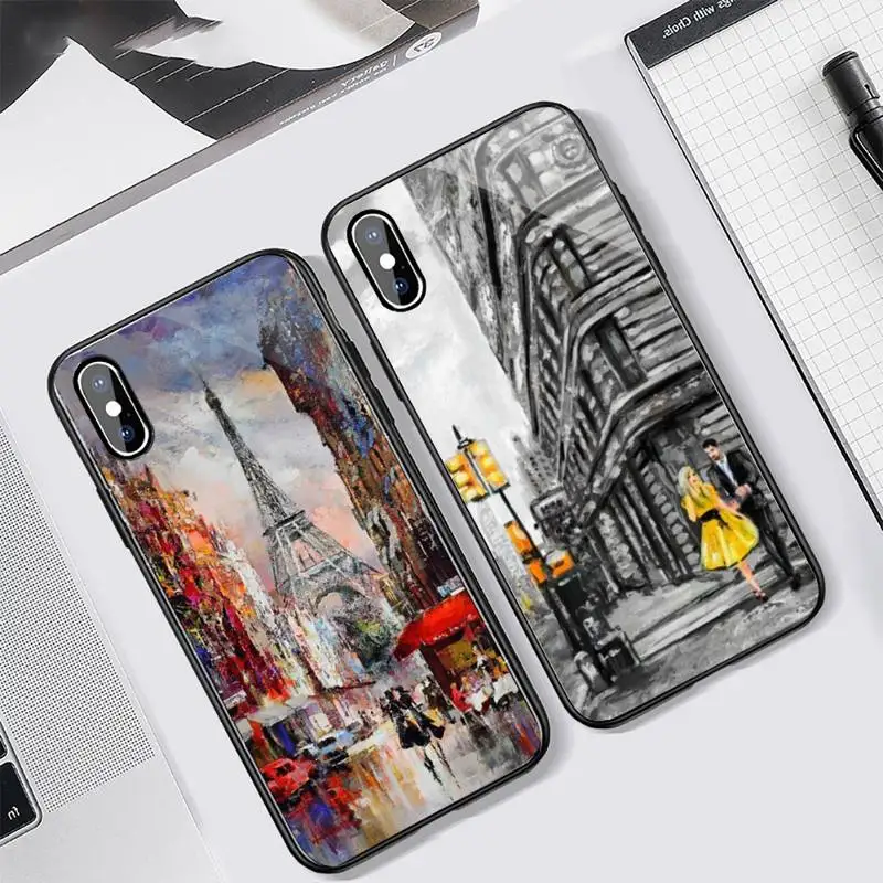 

London Paris New york Lover Autumn Phone Case Tempered glass For iphone 6 7 8 plus X XS XR 11 12 13 PRO MAX mini