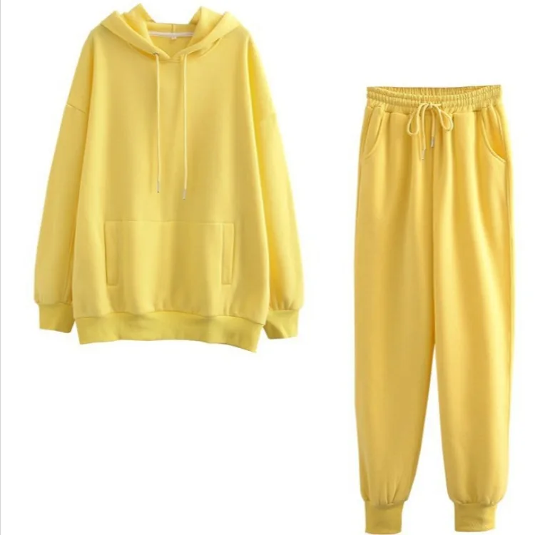 

Hoodie 2Pieces Set Womens Tracksuits Hooded Sweatshirts Autumn Winter Fleece Oversize Hoodies Solid Color Tracksuit Suit Outfits
