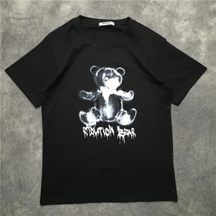 

luxury New Men High Fashion T Shirts bear Print Casual T-Shirt Hip Hop Skateboard Street Cotton T-Shirts Tee Top #Z4