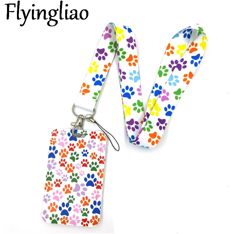 

Colorful Dog Paws Keychain Lanyards Id Badge Holder ID Card Pass Gym Mobile Phone Badge Holder Key Strap Webbings Ribbons Gifts