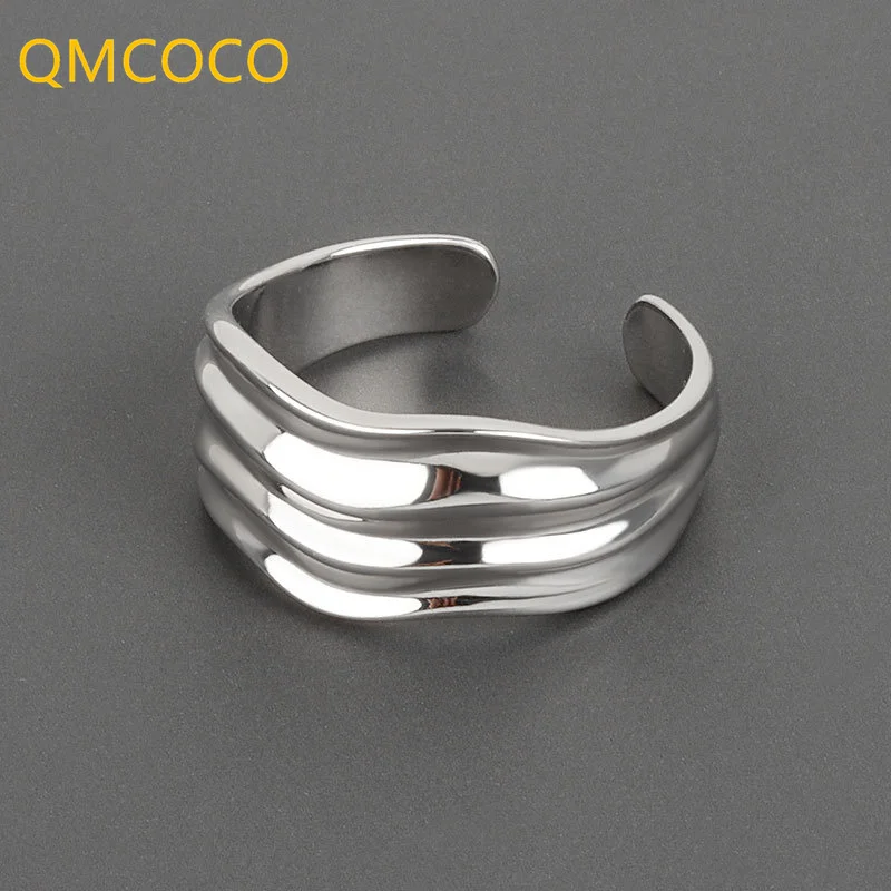 

QMCOCO Korean Version Simple Ring Female INS Trend Fashion Personality Multi-Layer Surface Smooth Wide Ring Jewelry Accessories