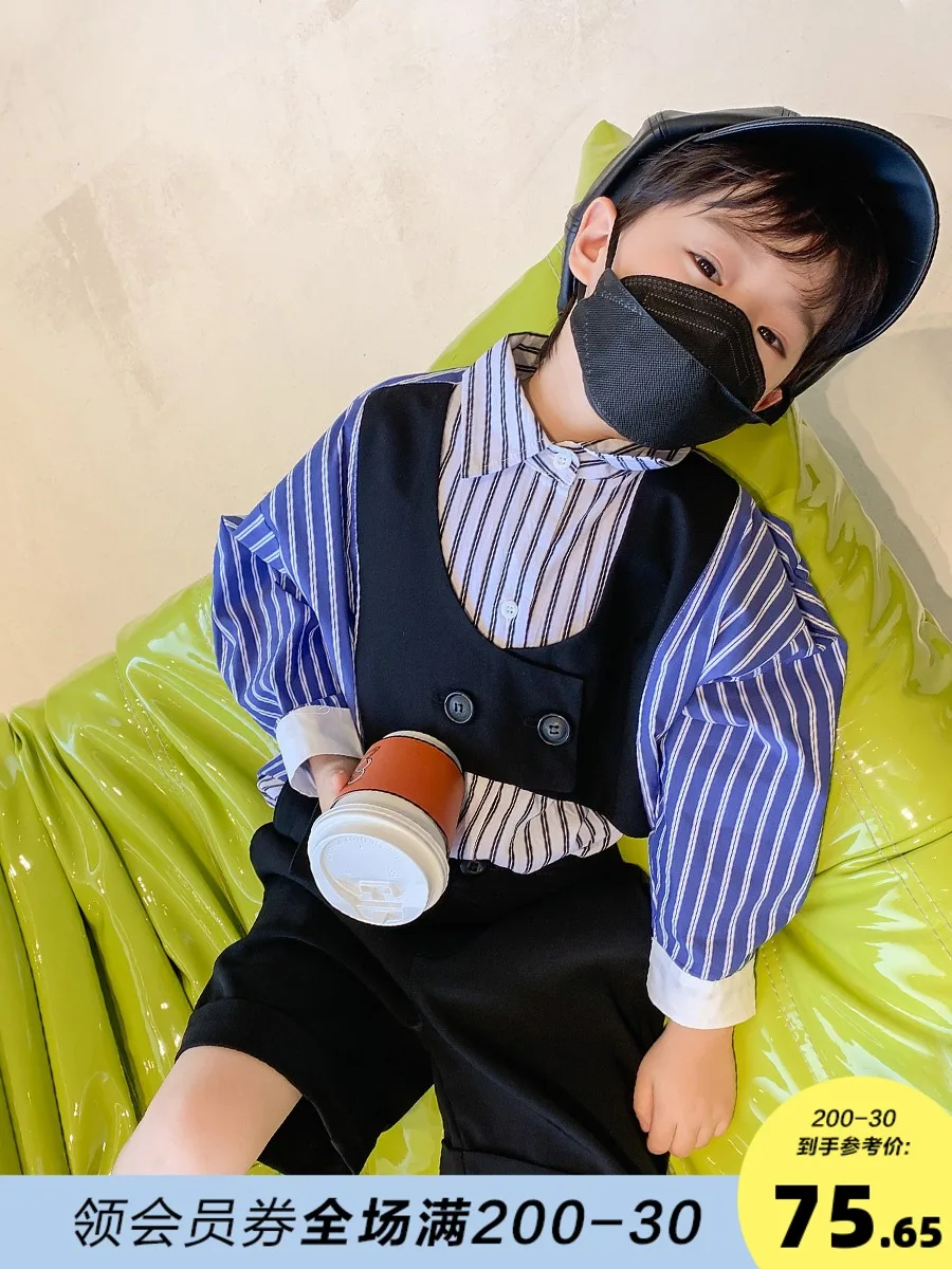 

Детская одежда BB, рубашка для мальчиков из чистого хлопка, осень 2021, модная рубашка средней и детской осени в западном стиле