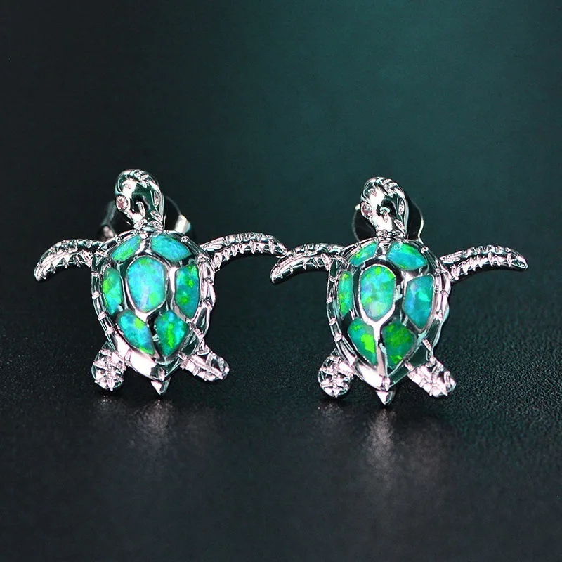 

Cute Sea Turtle Stud Earring For Women Fashion Imitation White Fire Opal Screw Back Earrings For Women Wedding Jewelry Gifts
