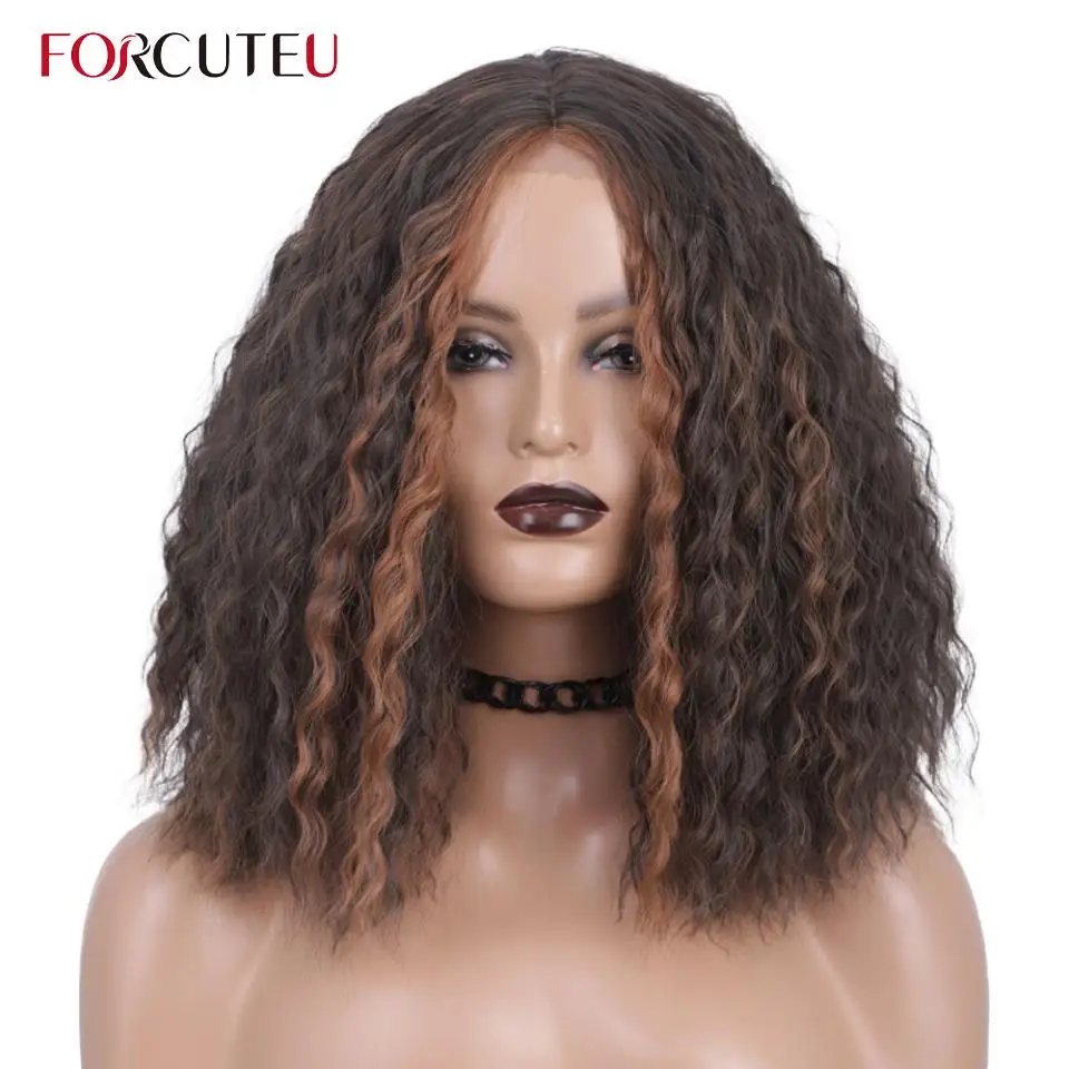 

Short Hair Kinky Curly Bob Synthetic Wig Soft Water Wave Wigs For Black Women Ombre Glueless Natural Heat Resistant Cosplay Wig