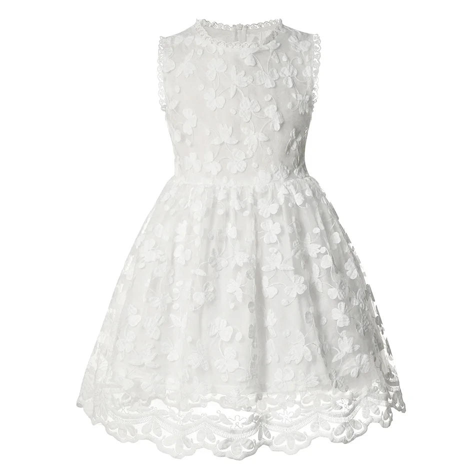 

Baby girl Red dress Children lace flower design White wedding party dress for girls Children Sleeveless clothes New birthday