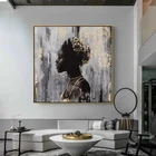 Африканская черная блестящая абстрактная АФРИКАНСКАЯ ДЕВУШКА золотые постеры и принты настенные художественные картины для гостиной домашний декор