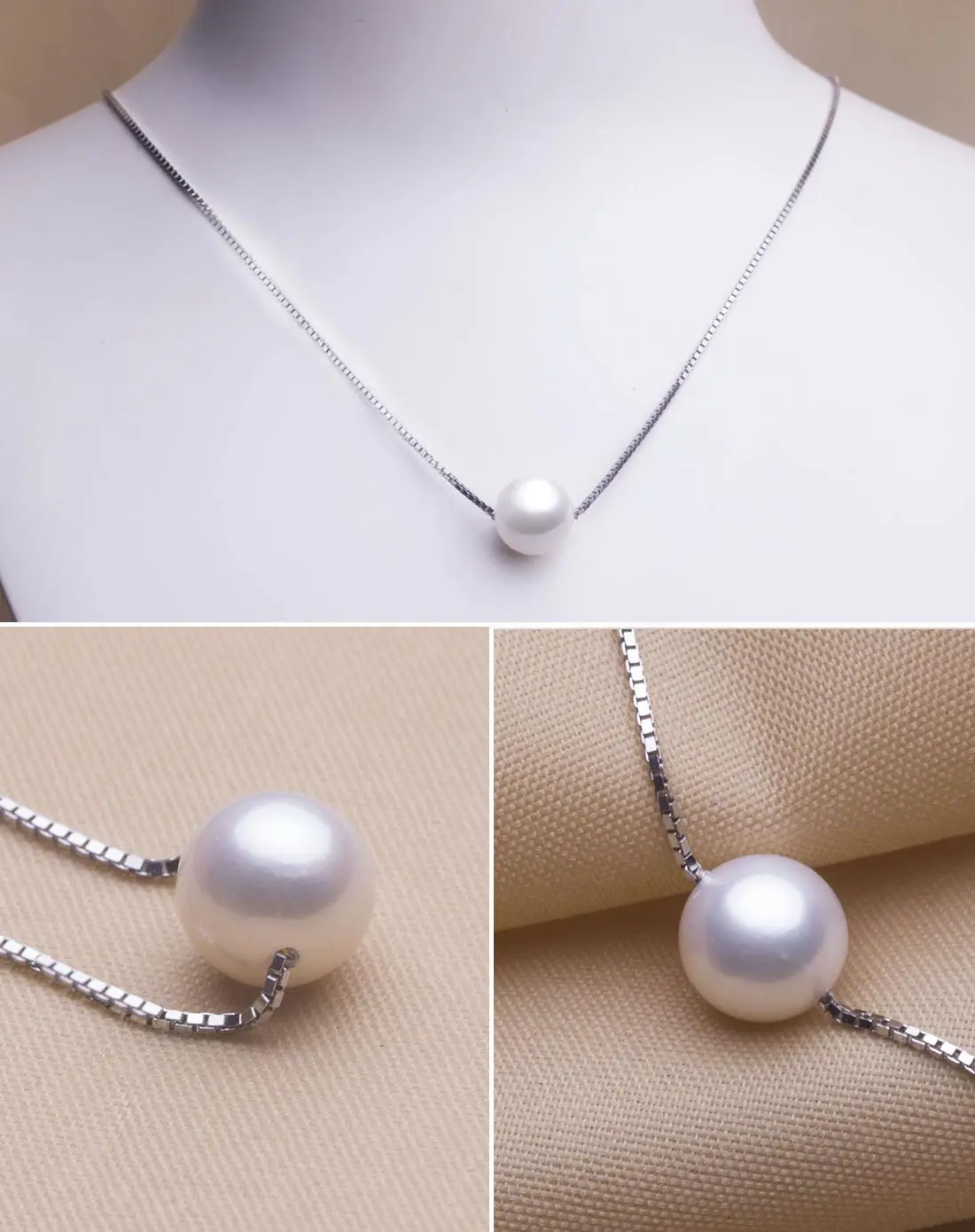 

gN Pearl Genuien White Natural Freshwater Round 8-9mm Pearl Minimalist Necklaces 925 Sterling Silver 45cm Chains Choker gNPearl