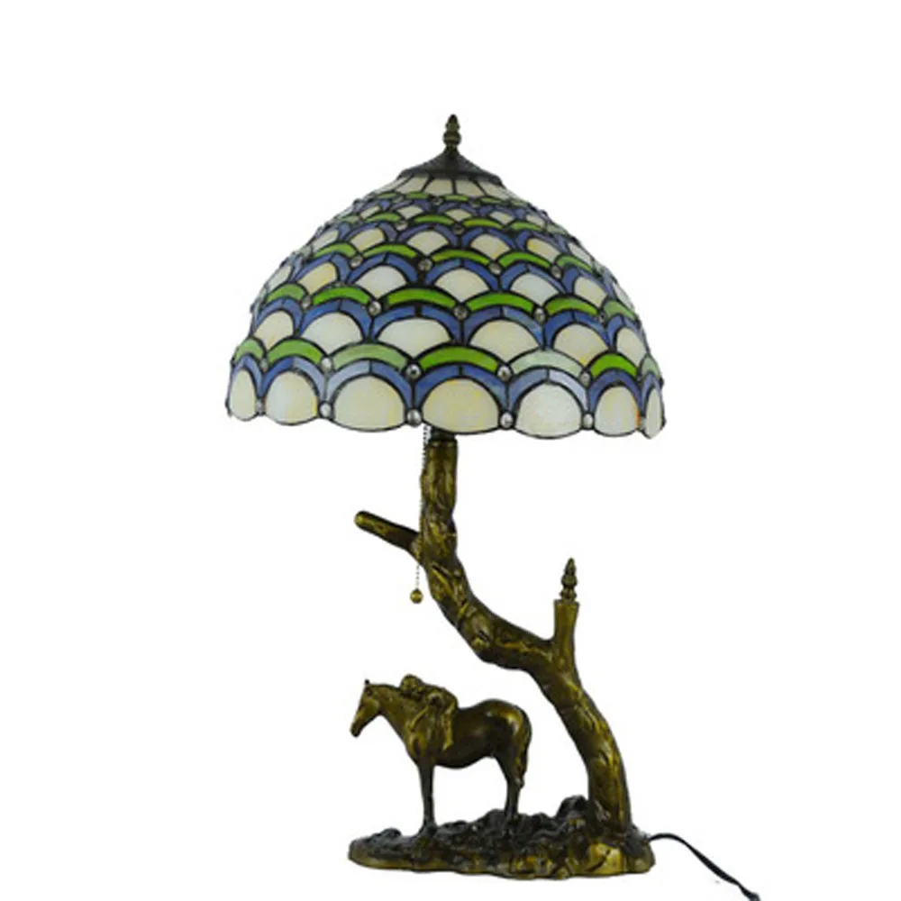 European-style retro Tiffany table lamp living room study horse shape decorative lamp Tiffany's new glass table lamp