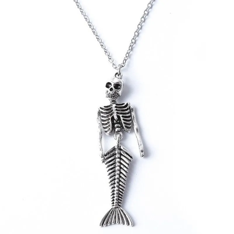 

Hip Hop Vintage Mermaid Skull Fish Tail Skeleton Punk Fashion Necklace Statement Jewelry Party Gift For Women Men Girls