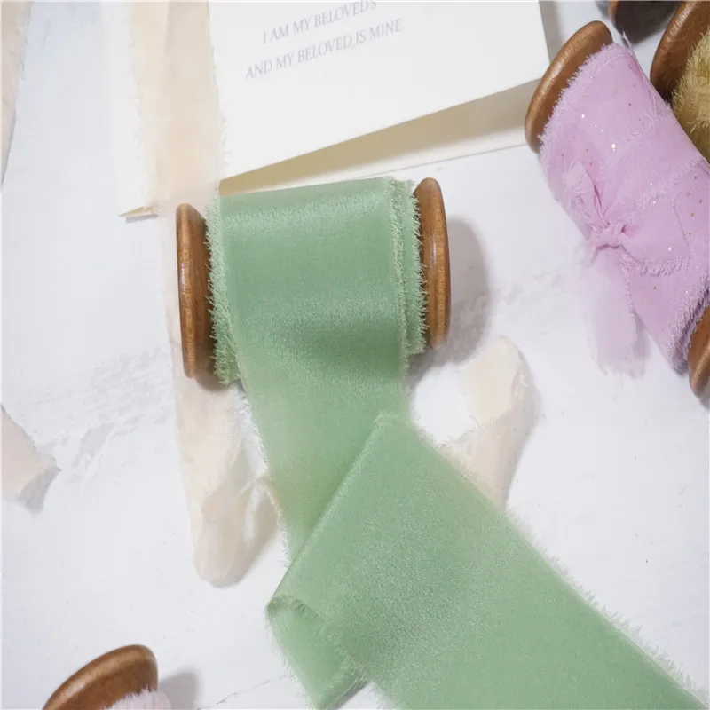 ins style ribbon 25mm 30mm 50mm Pure Silk Frayed Edged wedding ribbon packaging ribbon silk ribbon soft ribbon