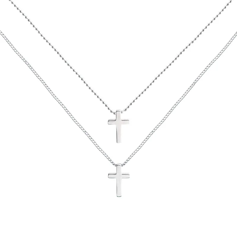 

LouLeur 925 Sterling Silver Necklace Double Layer Cross Pendant Necklace For Women Girls Fine Jewelry All-Matched 2021 Design