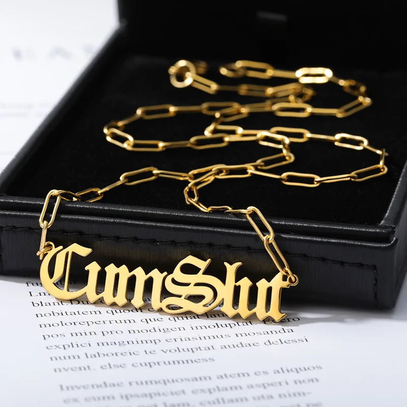 

Custom Artistic Name Rectangular Chain Stainless Steel Necklace Customized Personalize Letter Pendant For Women Men Jewelry Gift