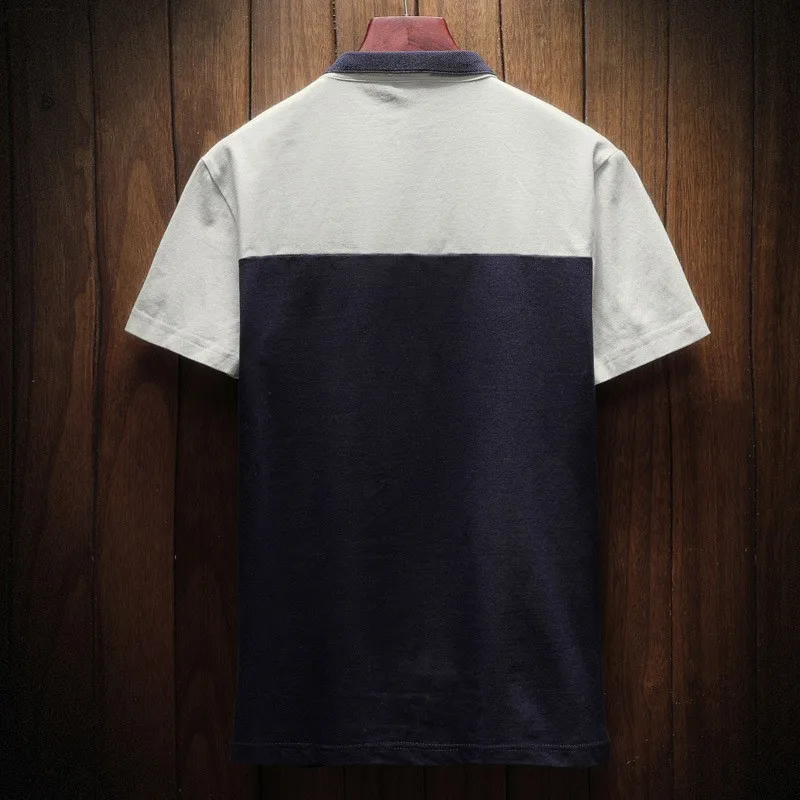 

Summer Striped Men Cotton T-shirt Slim Fit Business Man Casual T-shirts Office Work Short Sleeve Lapel Collar Pullover Tees Tops