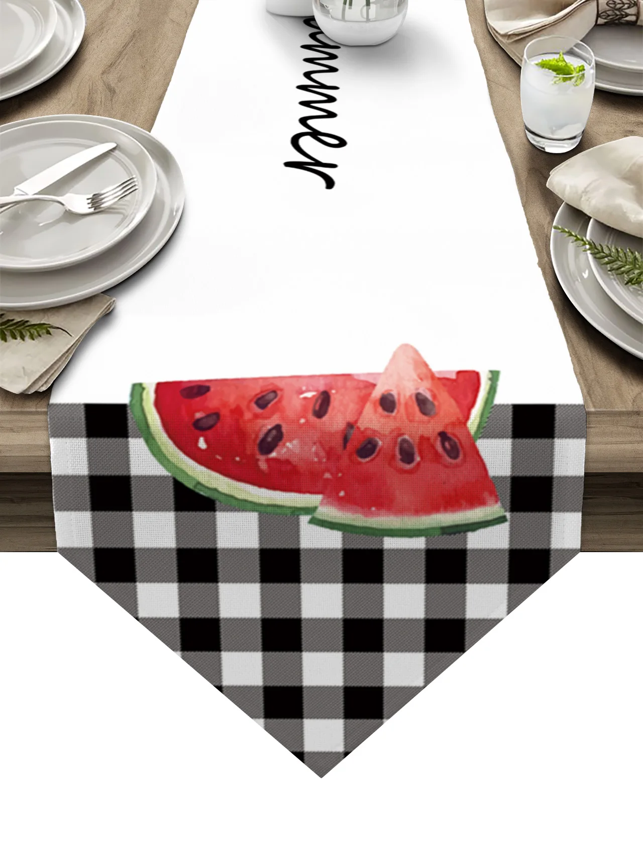 Фруктовый арбуз черно белые решетчатые скатерти Современный домашний декор для
