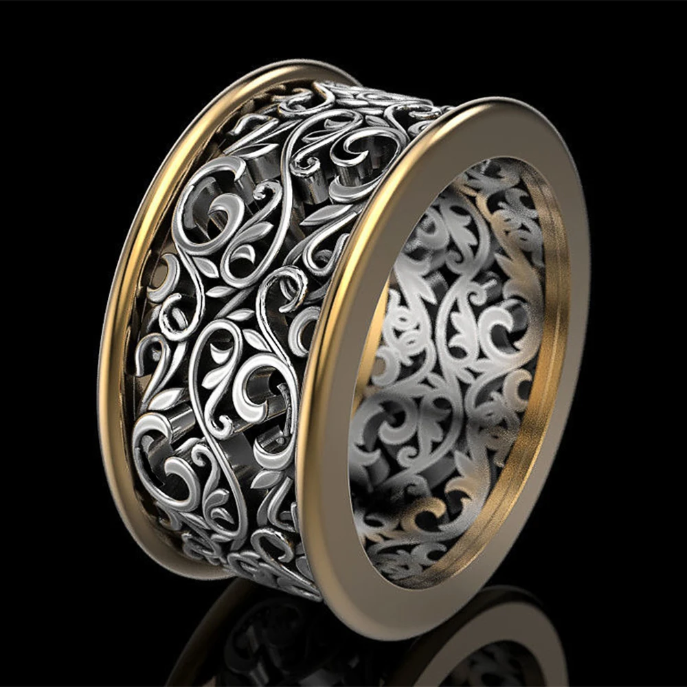 

Carved Fine Pattern Women Band Rings Punk Vintage Party Finger Accessories Metallic Style Personality Female Ring Jewelry