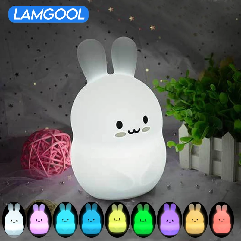 

Led Rabbit Night Light 9-Tone Light with Remote Control Touch Sensitive Usb Rechargeable Animal Silicone Light