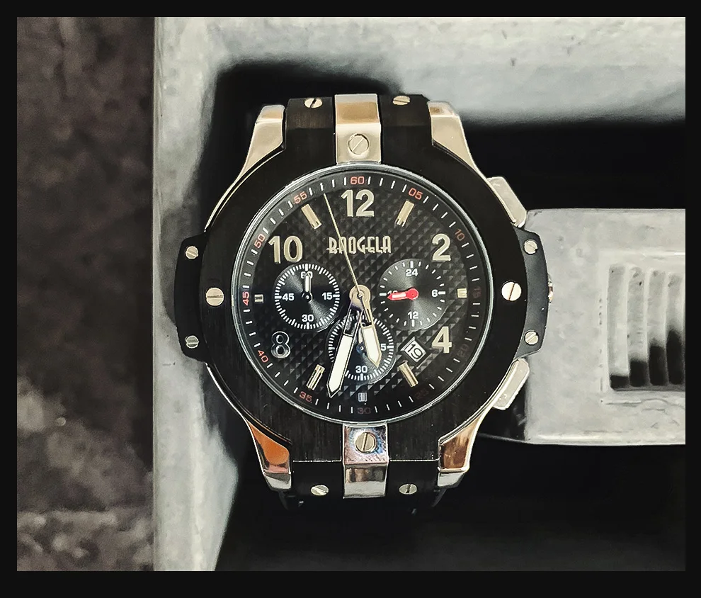 BAOGELA marque hommes montre Quartz montre ou bande de caoutchouc 3ATM resistant А 'Eau chronographe hommes Quartz 1909