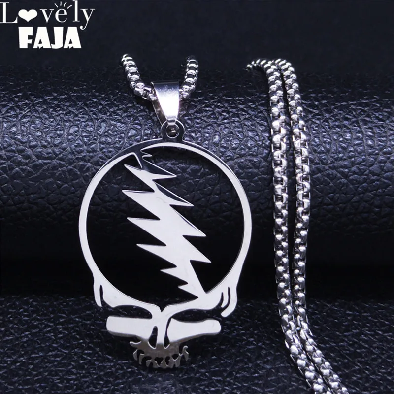 AFAWA Grateful Dead Skull Stainless Steel Chain Necklace for Men/Women Silver Color Jewelry cadenas mujer N4206S03 | Украшения и