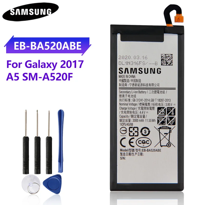 100% Оригинальная Аккумуляторная батарея для Samsung GALAXY A5 2017 A520F EB-BA520ABE версия 3000 мАч