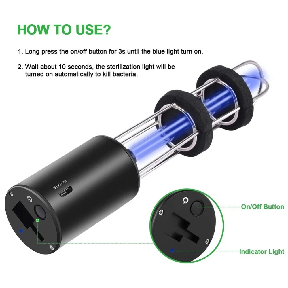 

Rechargeable Ultraviolet UV Sterilizer Light Tube Bulb Disinfection Bactericidal Lamp Ozone Sterilizer Mites Lights