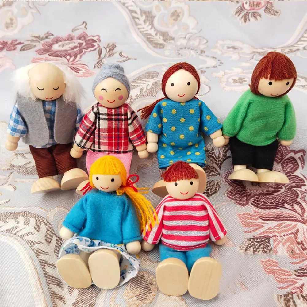 

Семья мультяшных деревянных подвижных шарнирных кукол, 7 шт./компл., интерактивные игрушки для родителей и детей, подарок для детей, настольн...