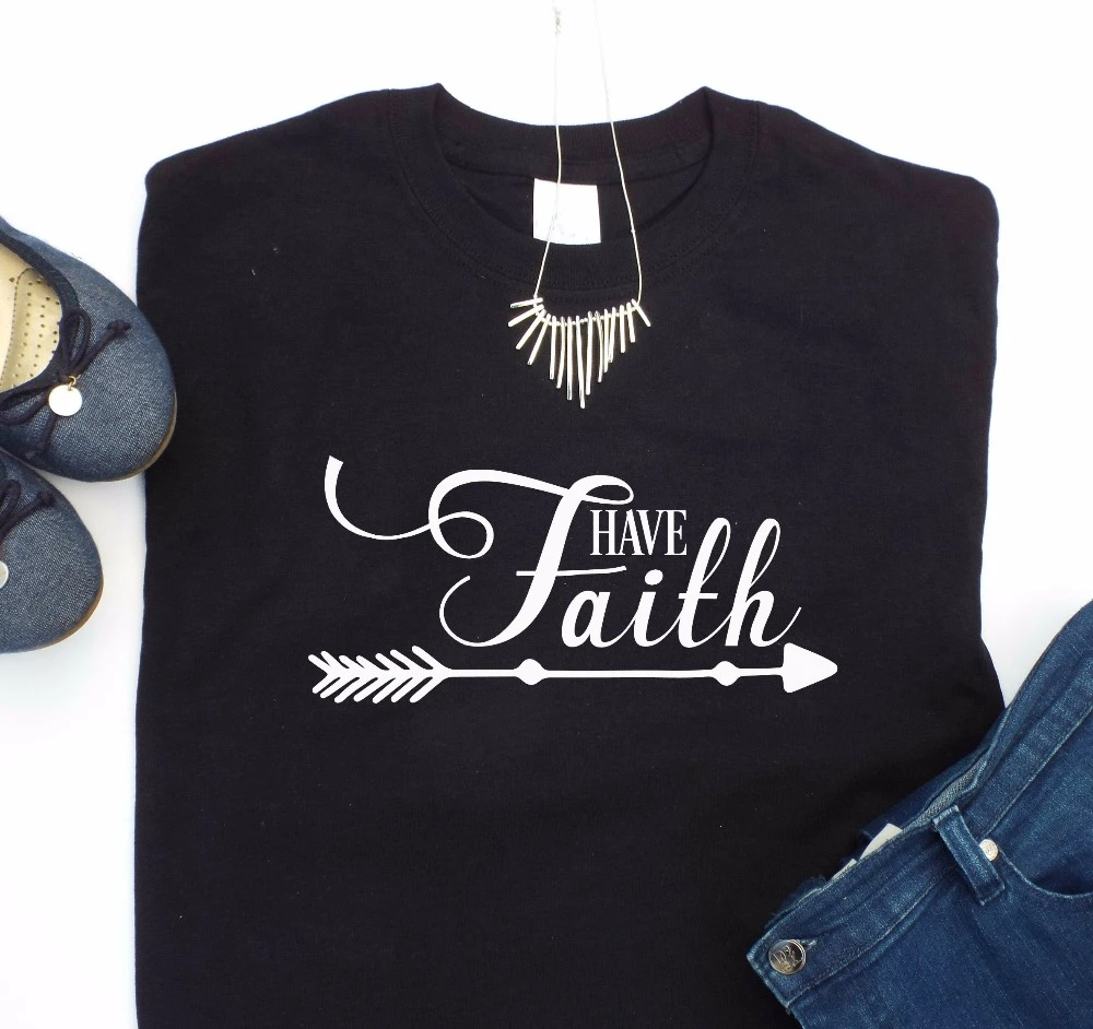 Футболка с надписью Have Faith футболка Кристиан arrow унисекс believer religion крещение goth quote