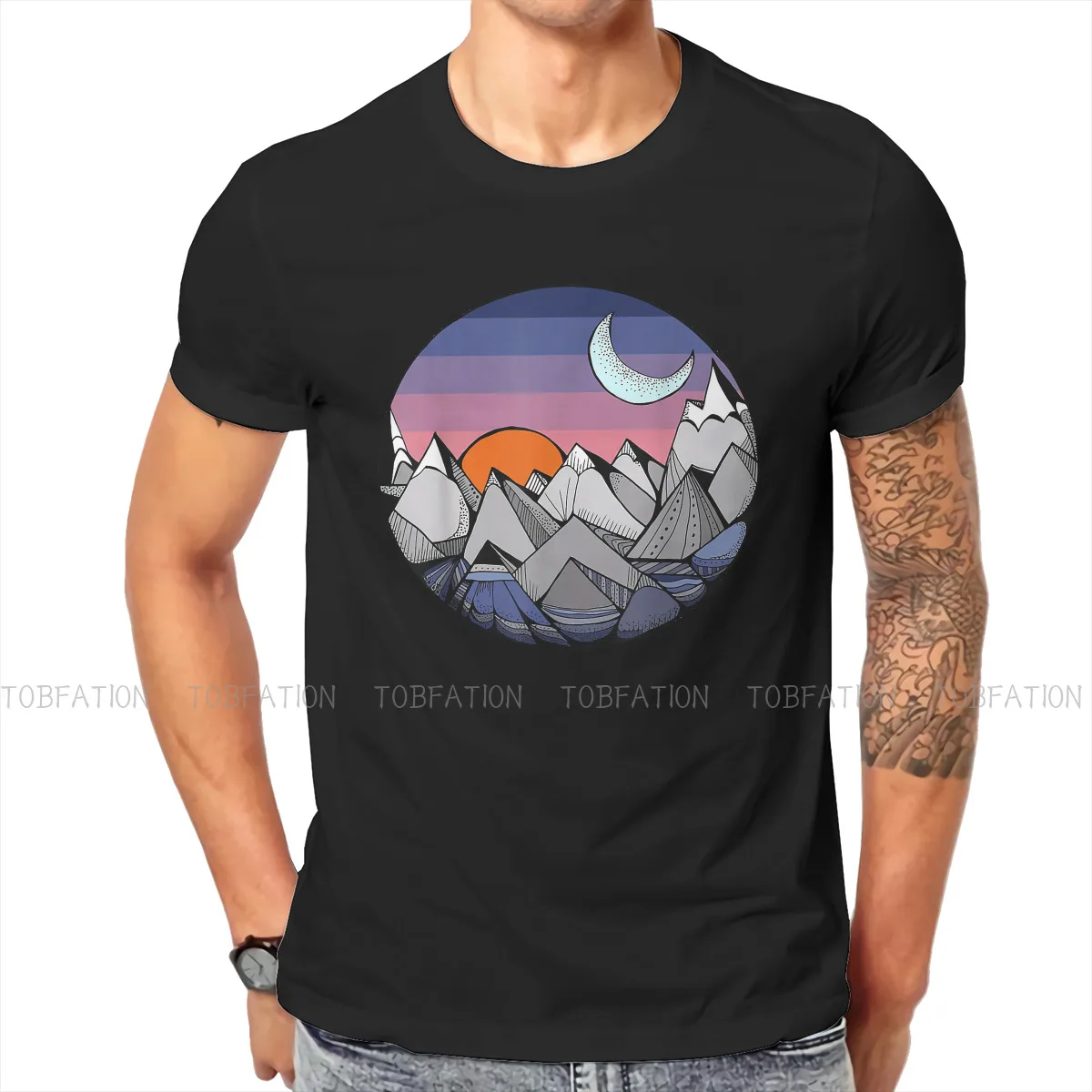 

Minimal Mountains Geometry Outdoor Hiking Hipster TShirts Male Graphic Pure Cotton Streetwear T Shirt Round Neck Oversized