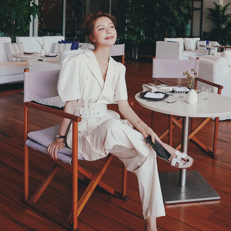 С отложным воротником в стиле ретро талии Комбинезоны прямого силуэта Для женщин