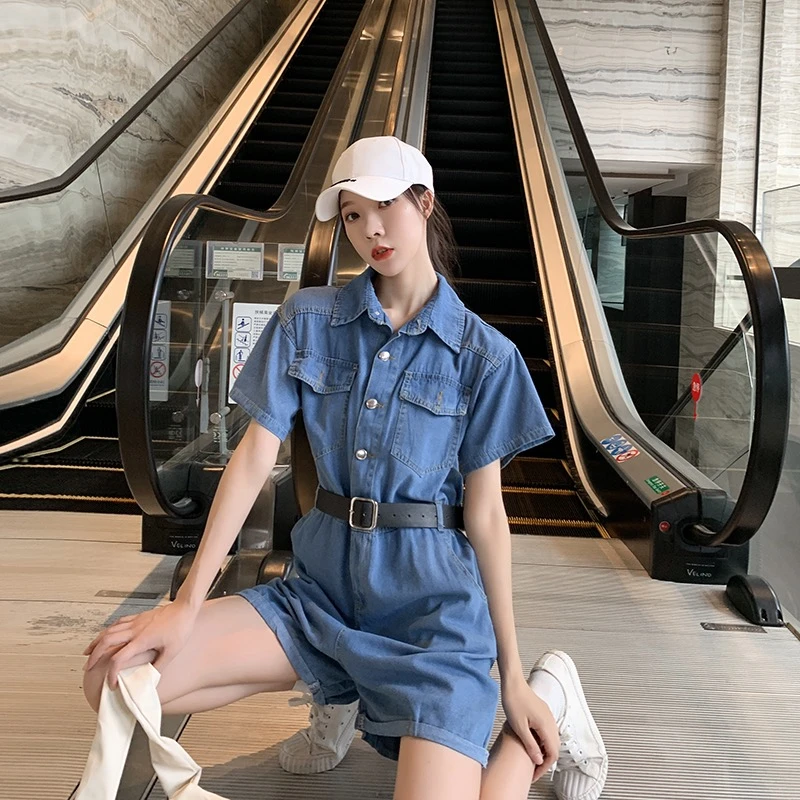 

Blue Overalls One-Piece Jeans Restoring Ancient Ways The Streets Wide-Legged Pants Women Summer Loose Straight Jeans Suits