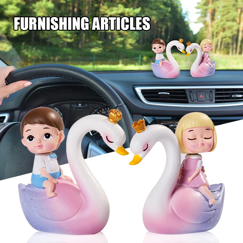 

Mini Painted Lovers Swan Ornaments Resin Innovative DIY Accessories Micro Landscape Car Decoration Home Decor I88