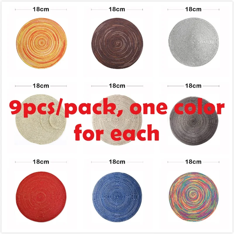 

Free Shipping - 9/Pak, Home Decoration Round Weaving Place Dining Table Pad, 18cm Heat Resistant Kitchen Anti-Skid Mat