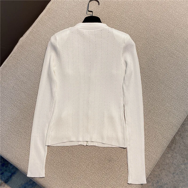 

Spring 2021 New Fashion Slim Fit Women's Knitwear Zipper Solid Color Long Sleeve Knitted Cardigan Temperament Sweet Top