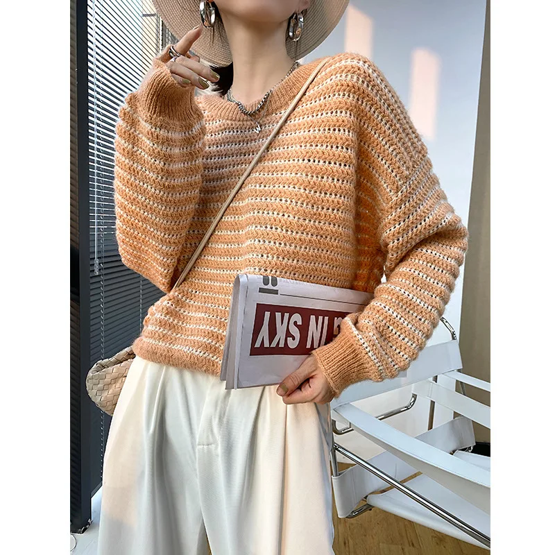 

Winter Autumn 2020 New Striped Basic Sweaters for Women Long Sleeve Loose Lazy Style Casual Top Women Fashion Knitted Sweater