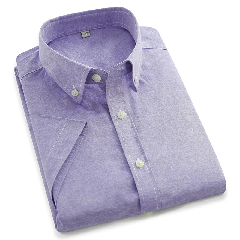 

Short Sleeve Mens Shirt Solid Color Formal Business Casual Blouse New Office Pocketless Basic Style Slim Fit Blue Male Clothing