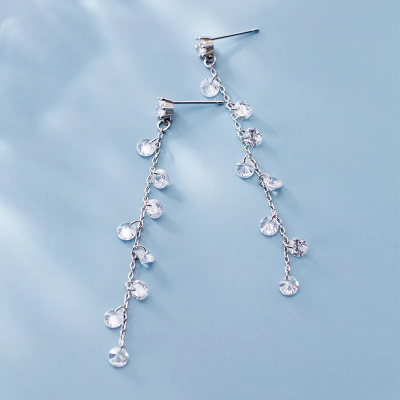 Женские серьги-пусеты с кисточками из серебра 925 пробы длинной ослепляющей