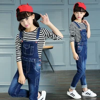 childrens set girl spring and autumn clothes shirt and overalls big child red button denim strappy pants two piece set