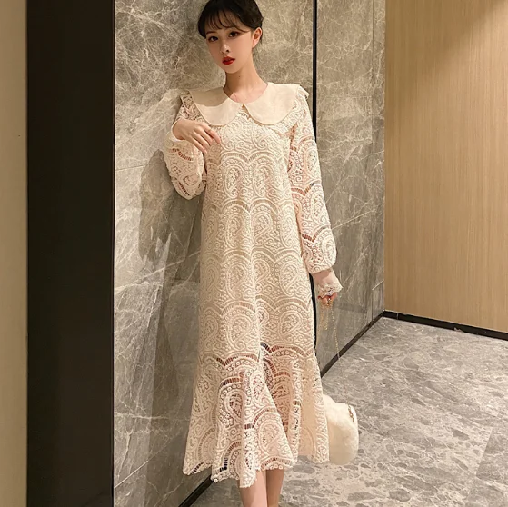 Clobee женское платье vestidos элегантное милое кружевное длинный рукав воротник Питер