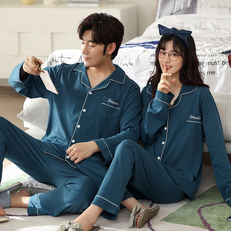 Новинка 2021 осенне-зимние хлопковые Пижамные комплекты для пар модная простая
