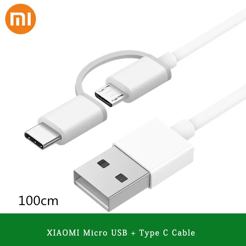 Оригинальный кабель Xiaomi 2 в 1 Micro usb Type C быстрой зарядки и синхронизации данных 100