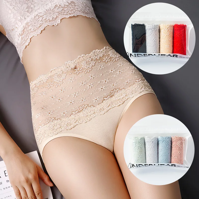 4 шт./лот хлопковые трусы с высокой талией женское нижнее белье сексуальное