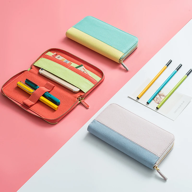 

Ins Style Zipper Bag Notebook PU Cover Dotted Notepad Pocket Planner Cute Journals Budget Book Girl Diary Office Supplies