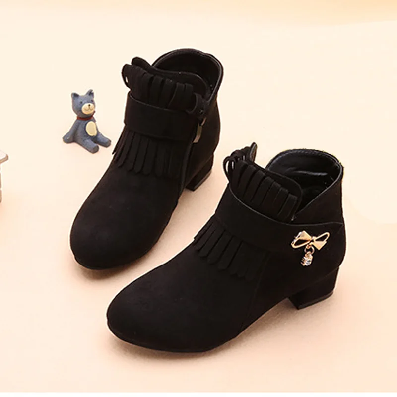 Детская обувь ботильоны для девочек новые осенние ботинки принцессы на высоком каблуке модная теплая