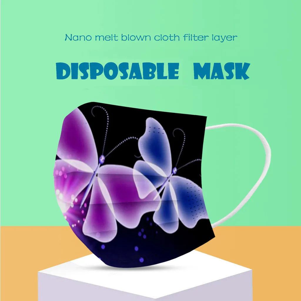 

Adult Mascarillas Butterfly printing disposable mask 3Ply Ear Loop 50PC Mask Dustproof Breathable Soft Health Elastic Mask