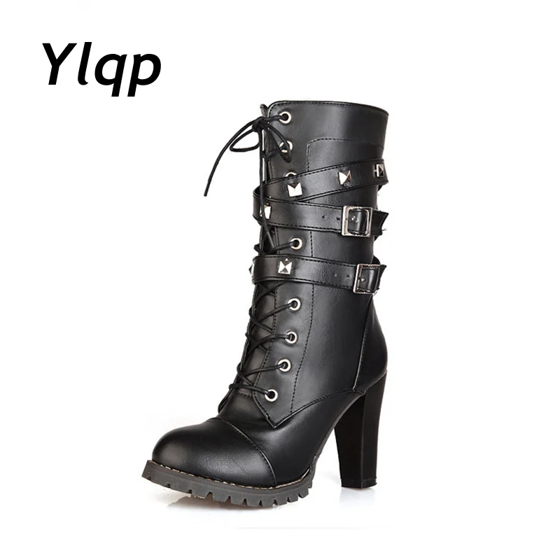 Модные женские осенне зимние сапоги до середины икры пикантная обувь на высоком