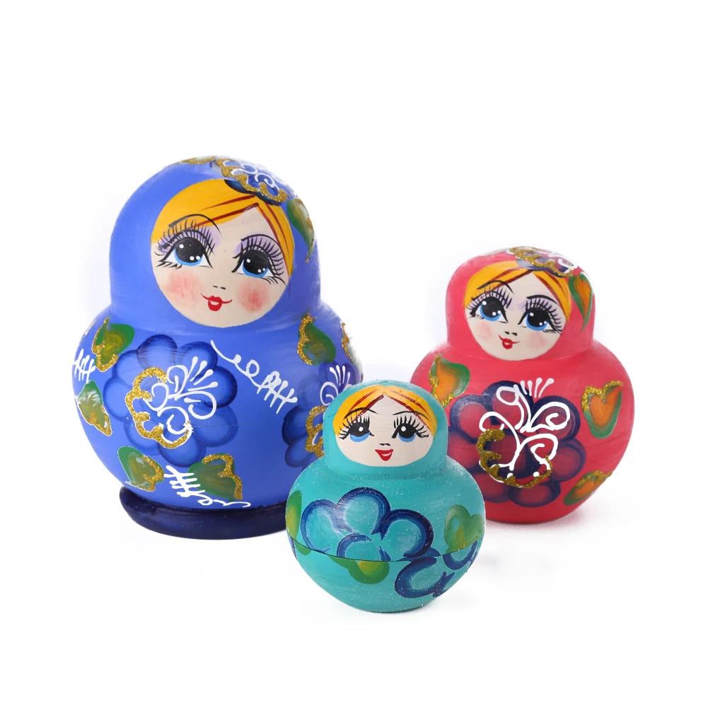 

10pcs Blue Girl Matryoshka Hand Paint Wood Russian Nesting Dolls Kids Gift Handmade Hand-painted Arts Crafts 1 Set