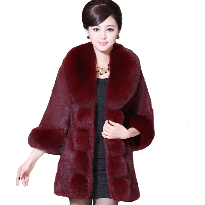 

Winter Faux Fur Coat Women's Tide New Mink fur collar Rex rabbit fur Jackets Thick Warm Tops Plus size 6XL Slim Female Fur Coats