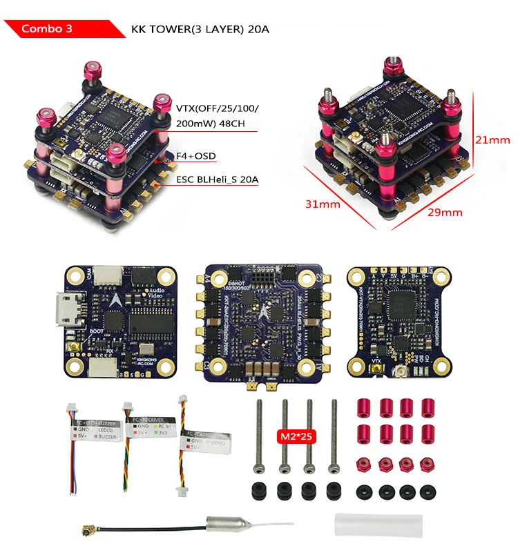 LDARC/Kingkong KK FlyTower F4 OSD 3 слоя 20А BLHELI-S 4в1 ESC 0-200 мВт VTX для гоночного дрона FPV